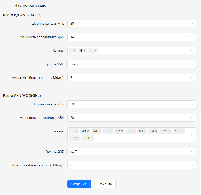 Изменение группы SSID