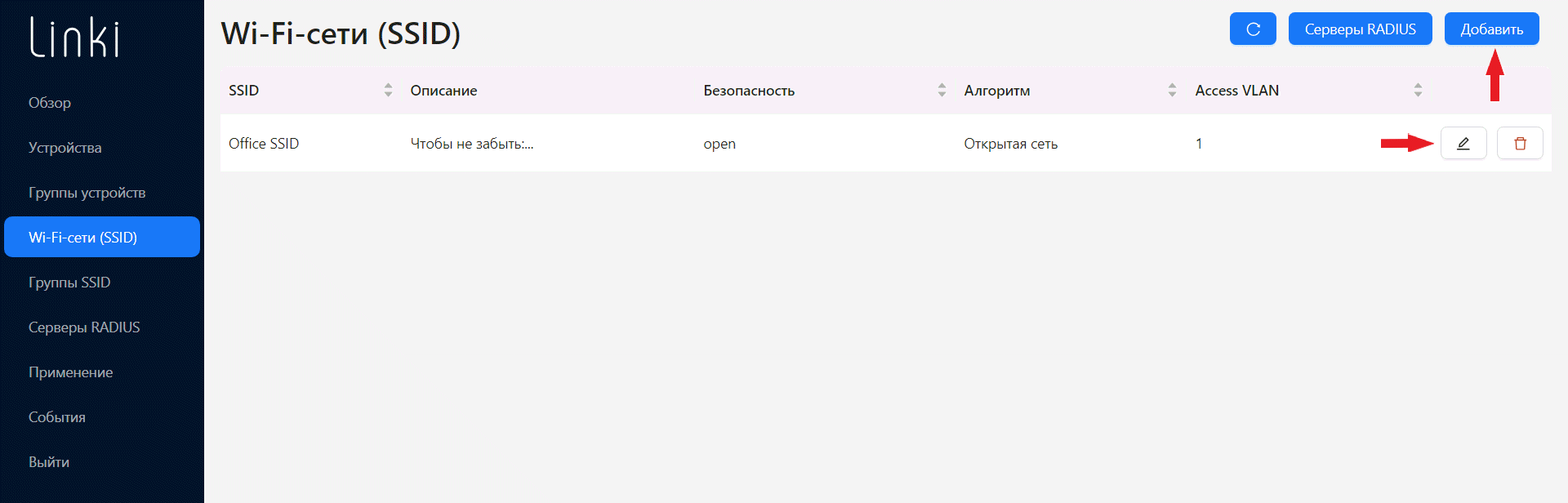 Таблица SSID