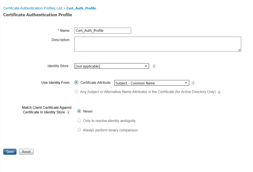 Рисунок 2-10: Создание Certificate Authentication Profile